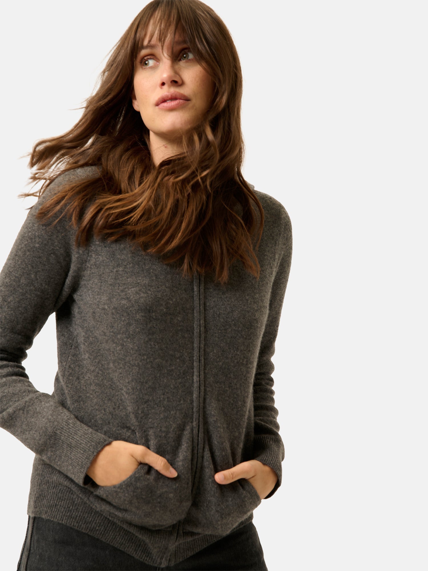 Zip-Up Hooded Cardigan - Debbie - Heathered Anthracite