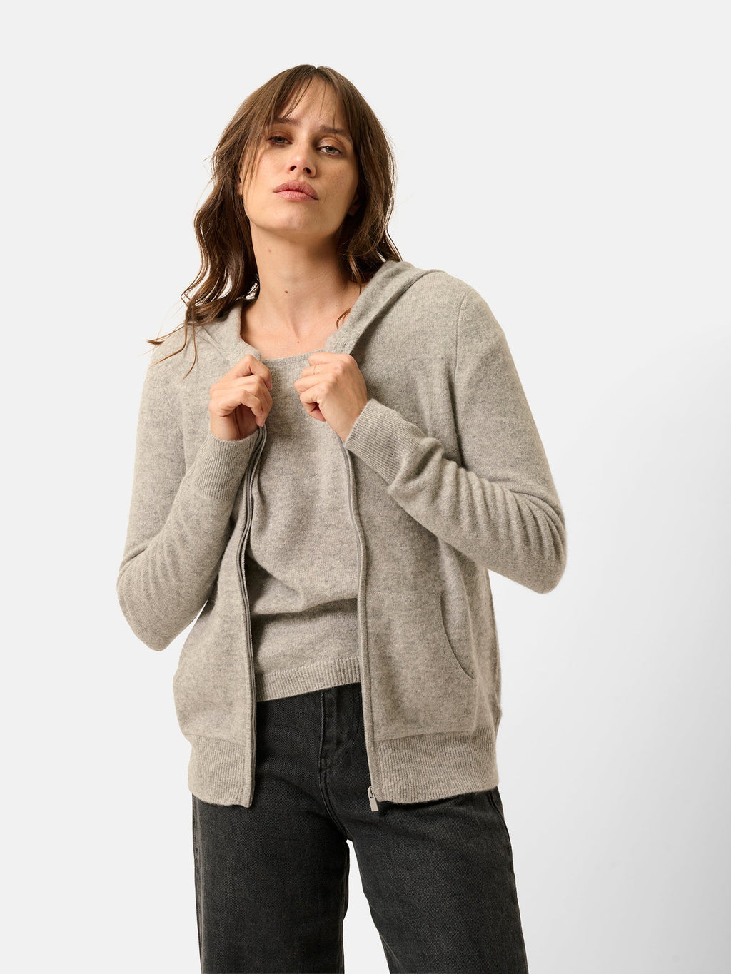 Hooded Zipped Cardigan - Debbie - Nuage Chiné