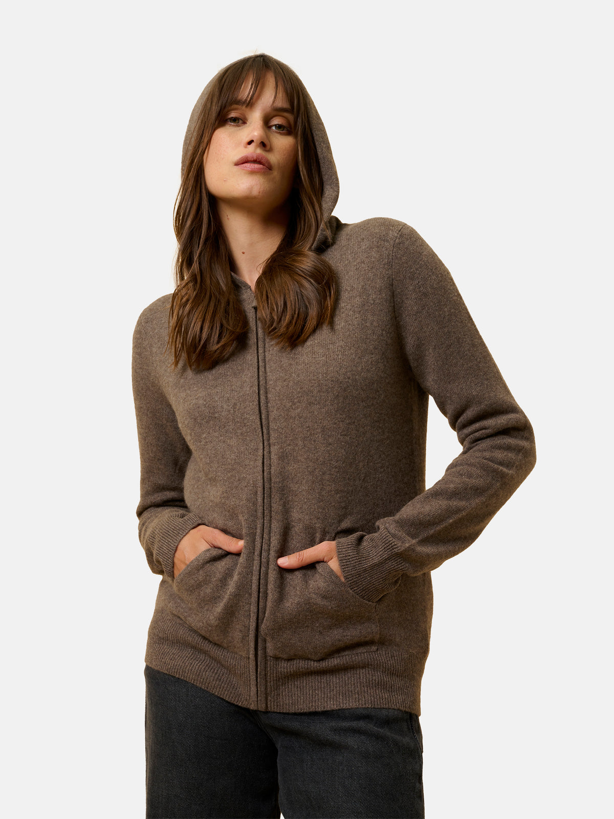 Gilet Zippé Capuche - Debbie - Taupe Chiné