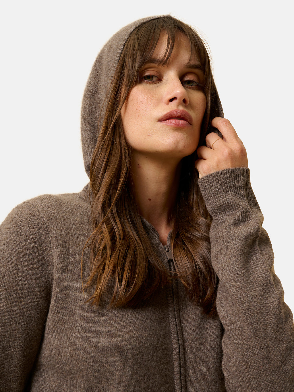 Gilet Zippé Capuche - Debbie - Taupe Chiné