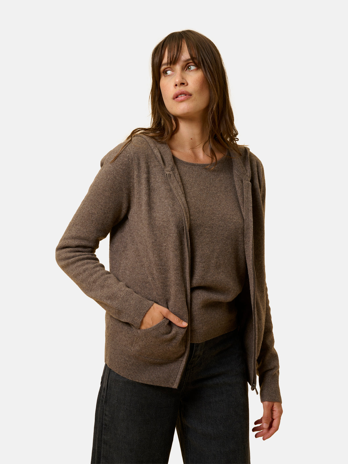 Gilet Zippé Capuche - Debbie - Taupe Chiné