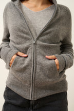 Zip-Up Hooded Cardigan - Debbie - Mottled Flannel