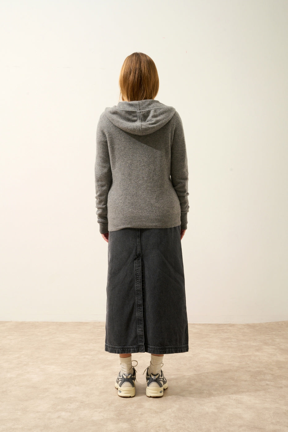 Zip-Up Hooded Cardigan - Debbie - Mottled Flannel