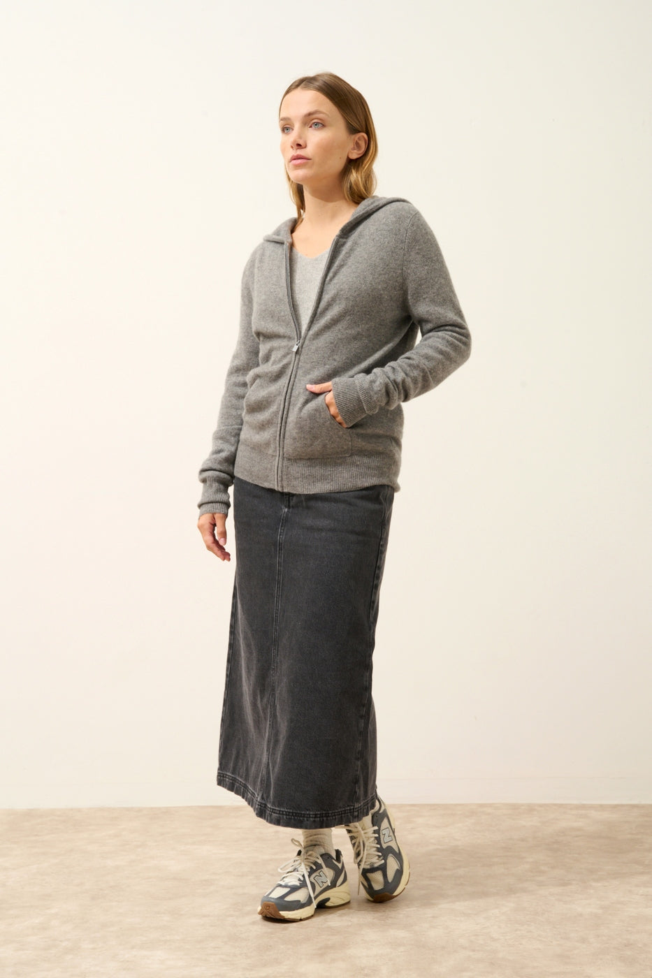 Zip-Up Hooded Cardigan - Debbie - Mottled Flannel