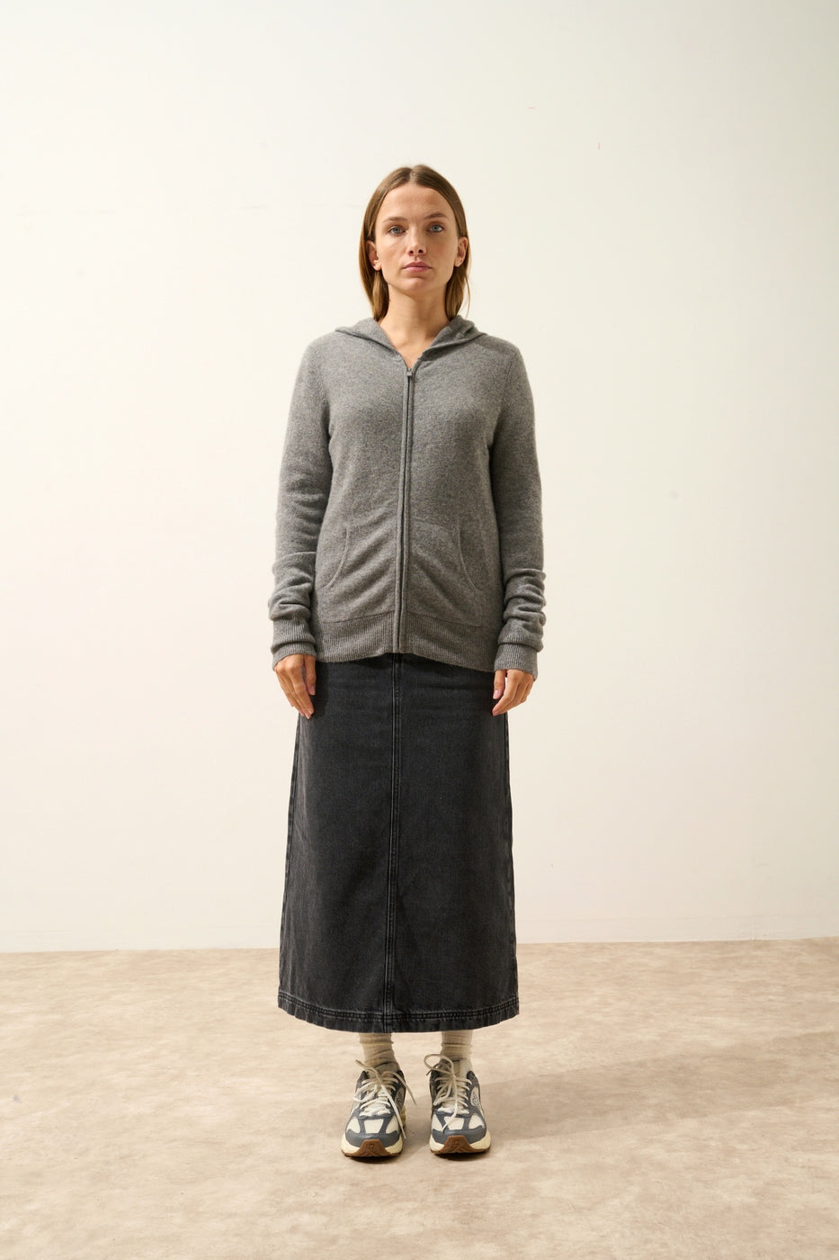 Zip-Up Hooded Cardigan - Debbie - Mottled Flannel