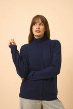 Zip-Up Stand Collar Cardigan - Ayr - Navy