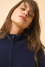 Zip-Up Stand Collar Cardigan - Ayr - Navy