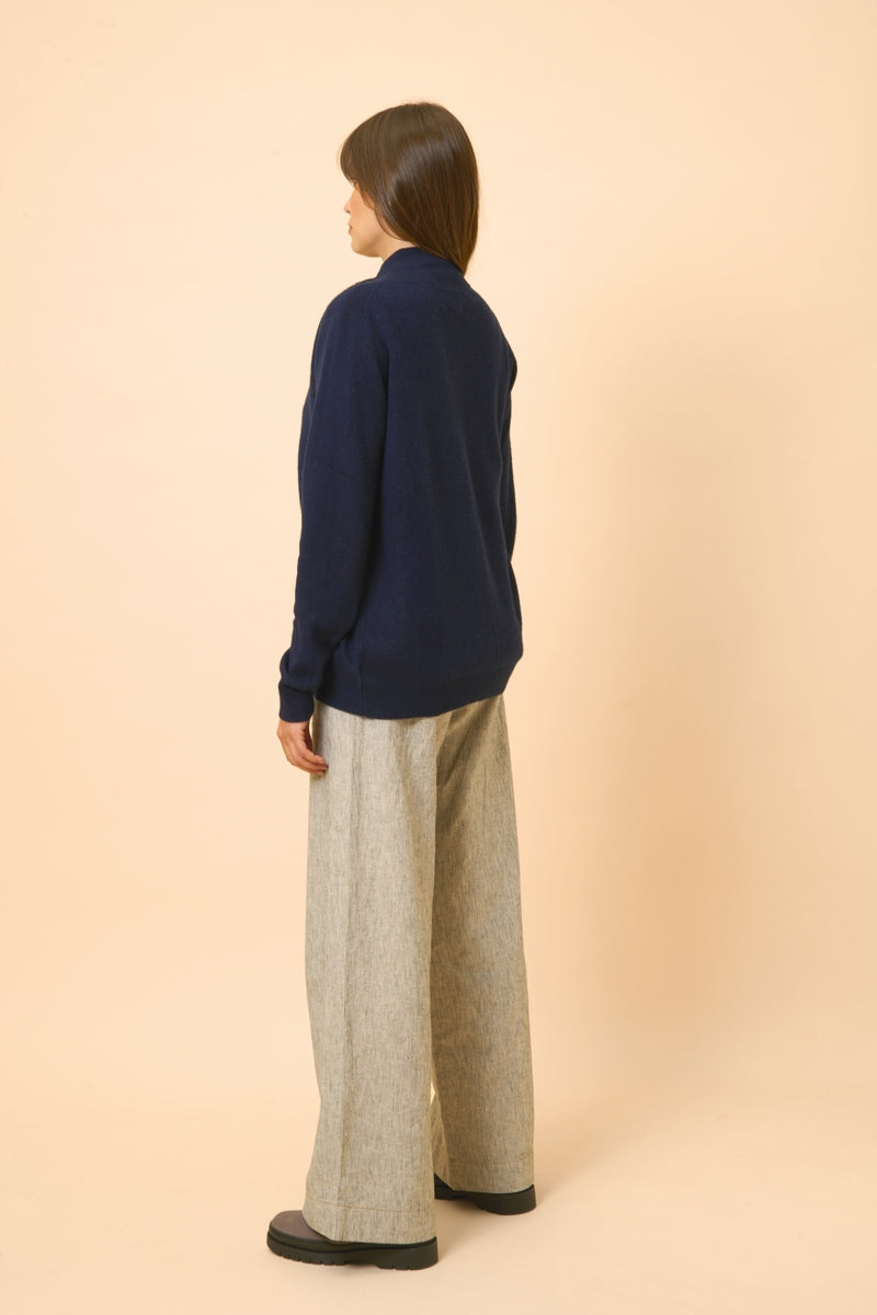 Zip-Up Stand Collar Cardigan - Ayr - Navy