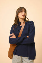 Zip-Up Stand Collar Cardigan - Ayr - Navy