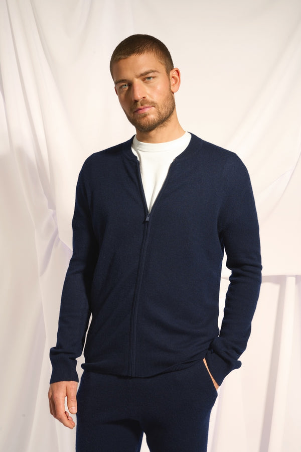 Cardigan Con Zip Collo alla Coreana - Polnoon - Navy