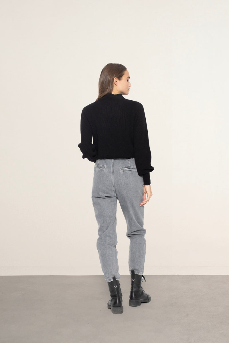 Pull Col Lavallière Noty - Noir - 100% Cachemire 2 Fils - Cote Anglaise - Femme