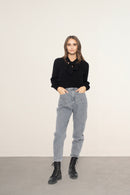 Pull Col Lavallière Noty - Noir - 100% Cachemire 2 Fils - Cote Anglaise - Femme