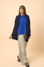 Gilet Long Ouvert Col Châle Maddie - 100% Cachemire 2 Fils - Navy - Femme