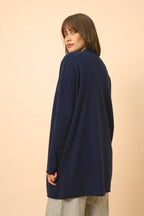 Gilet Long Ouvert Col Châle Maddie - 100% Cachemire 2 Fils - Navy - Femme