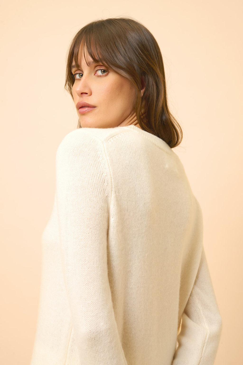 Just Cashmere - Pull Col Rond 4 Fils Lexini - 100% Cachemire 4 Fils - Ivoire - Femme