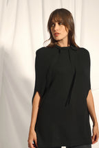 Crew-Neck Cape with Drawstring - Miamar - Black