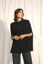 Crew-Neck Cape with Drawstring - Miamar - Black