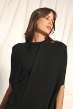 Crew-Neck Cape with Drawstring - Miamar - Black