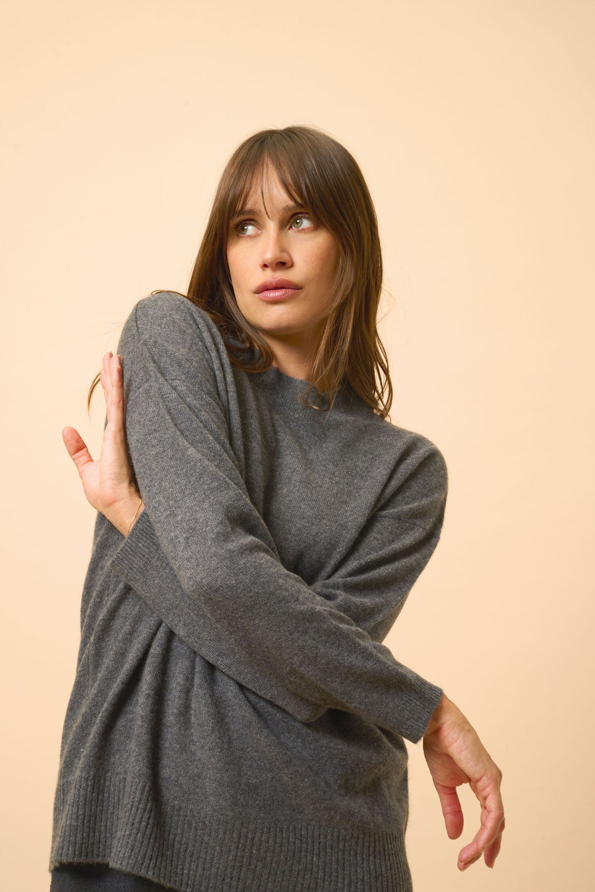 Pull Col Rond Kayla - 100% Cachemire 2 Fils - Anthracite Chiné - Femme