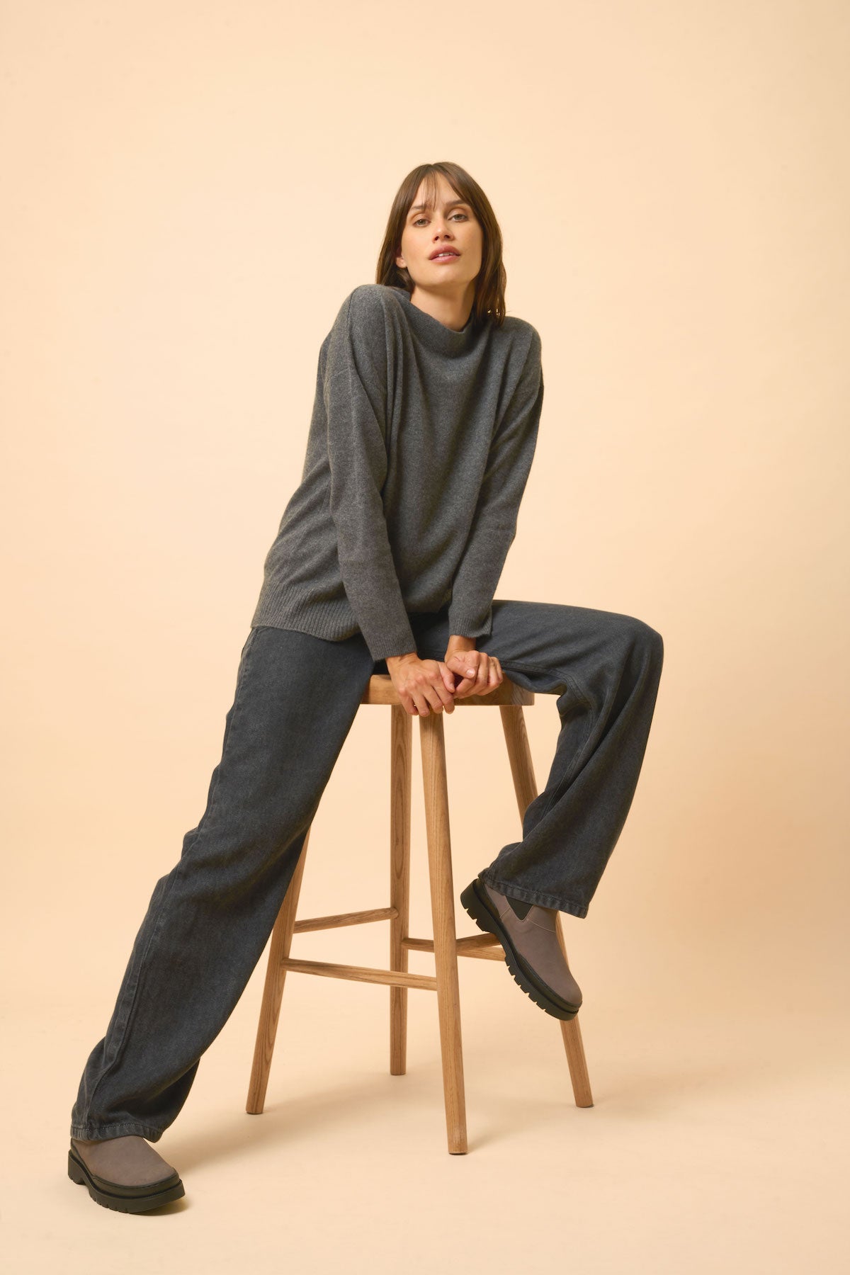 Pull Col Rond Kayla - 100% Cachemire 2 Fils - Anthracite Chiné - Femme