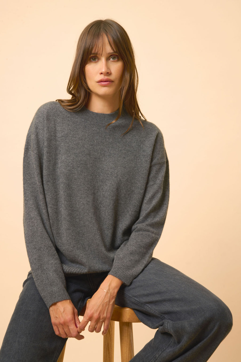 Pull Col Rond Kayla - 100% Cachemire 2 Fils - Anthracite Chiné - Femme