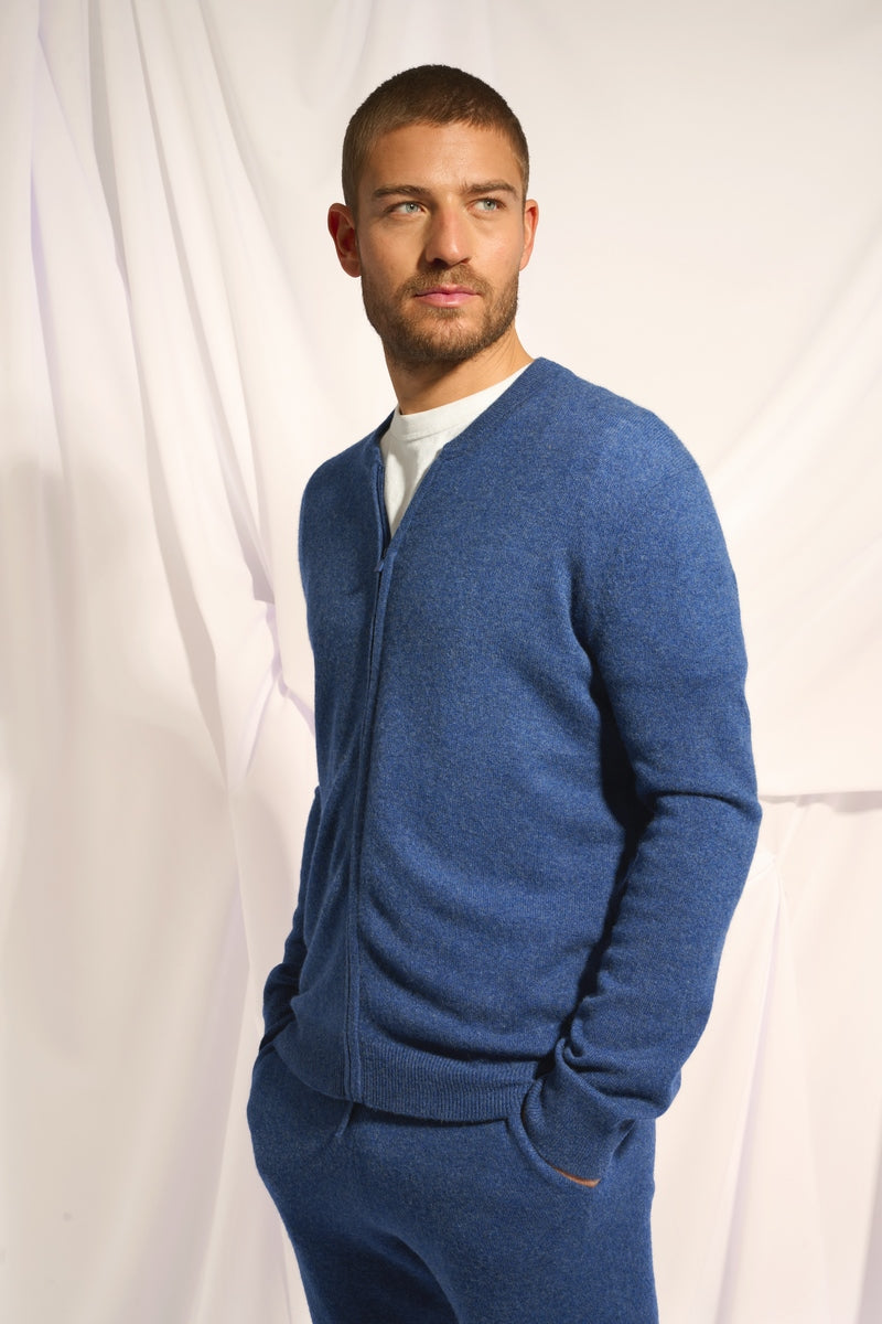 Chaqueta con Cremallera y Cuello Mao - Polnoon - Océan Chiné