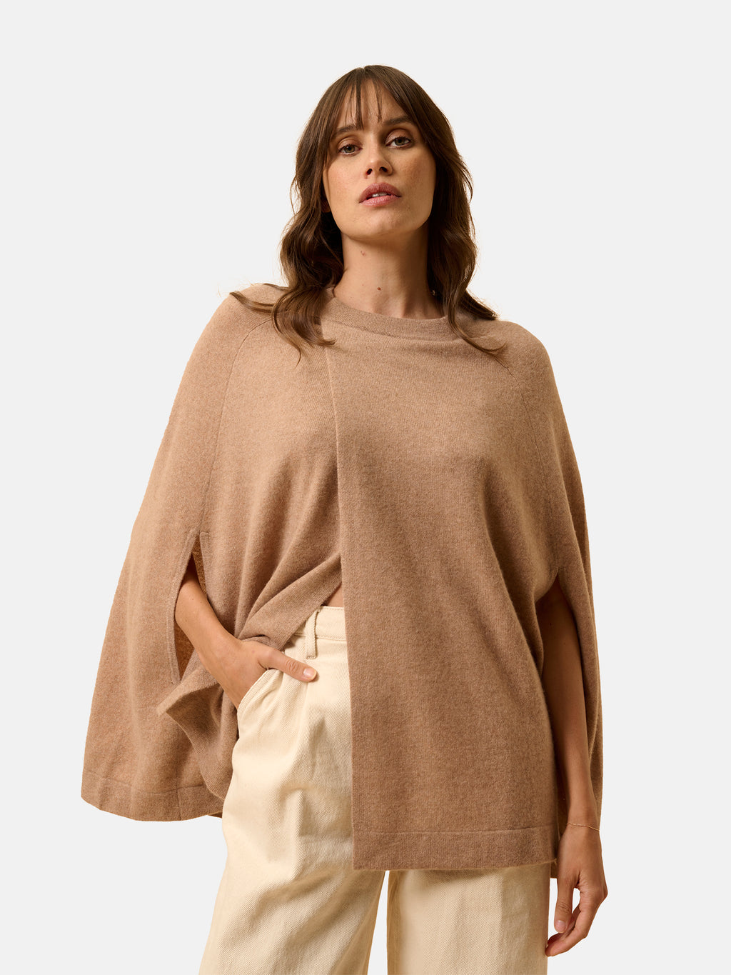 Just Cashmere - Cape Ouverte Col Rond - Alloa - Camel Chiné