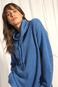High-Neck Drawstring Side-Slit Jumper - Melrose - Denim Blue