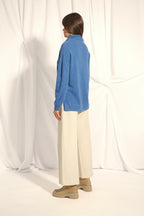 High-Neck Drawstring Side-Slit Jumper - Melrose - Denim Blue