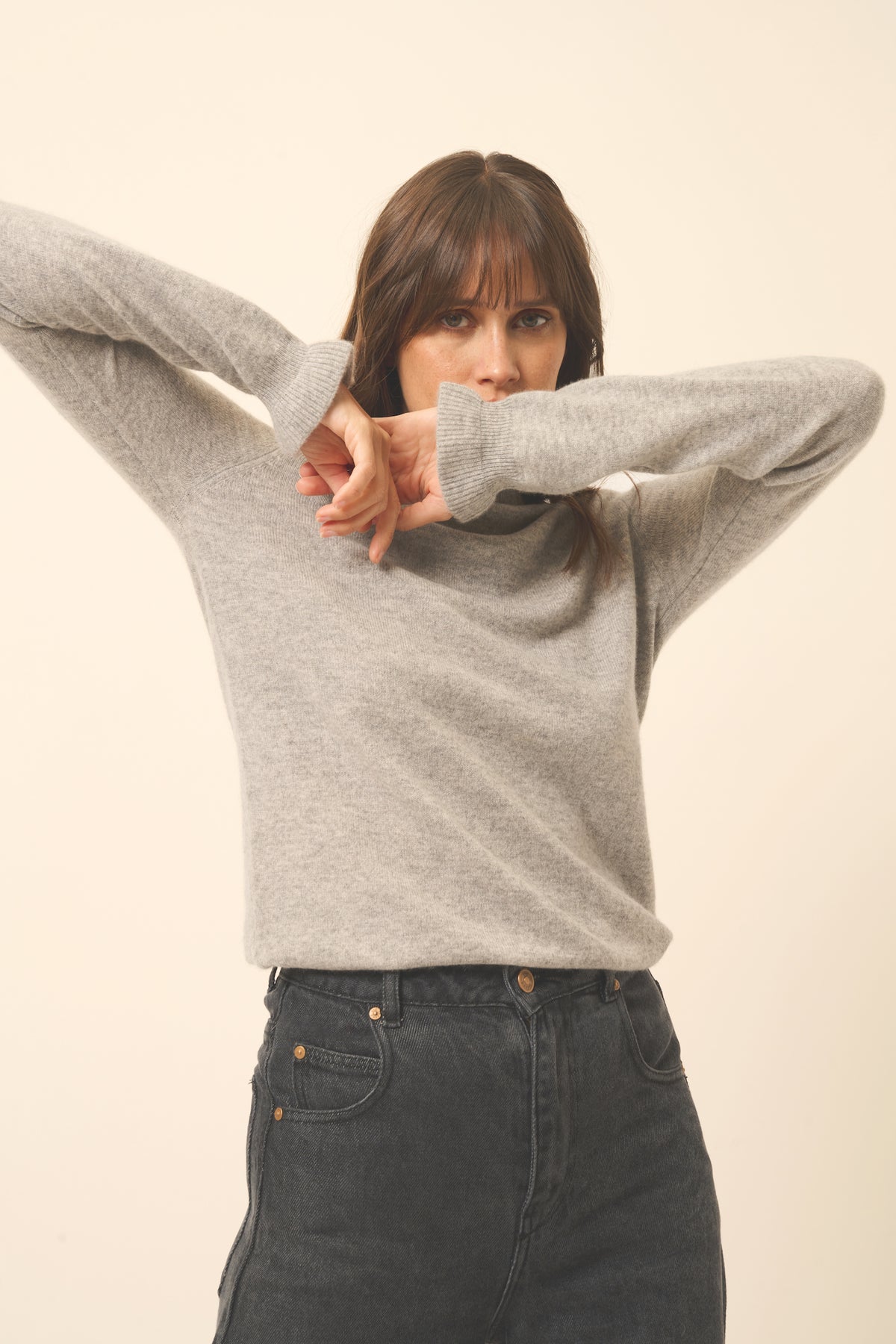 Pull Col Montant Volanté Trila - 100% Cachemire 2 Fils - Nuage Chiné - Femme