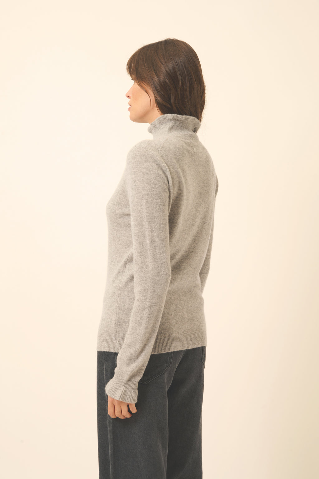 Pull Col Montant Volanté Trila - 100% Cachemire 2 Fils - Nuage Chiné - Femme