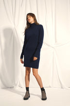 Robe Col Roulé Zoela - 100% Cachemire 2 Fils - Navy - Femme