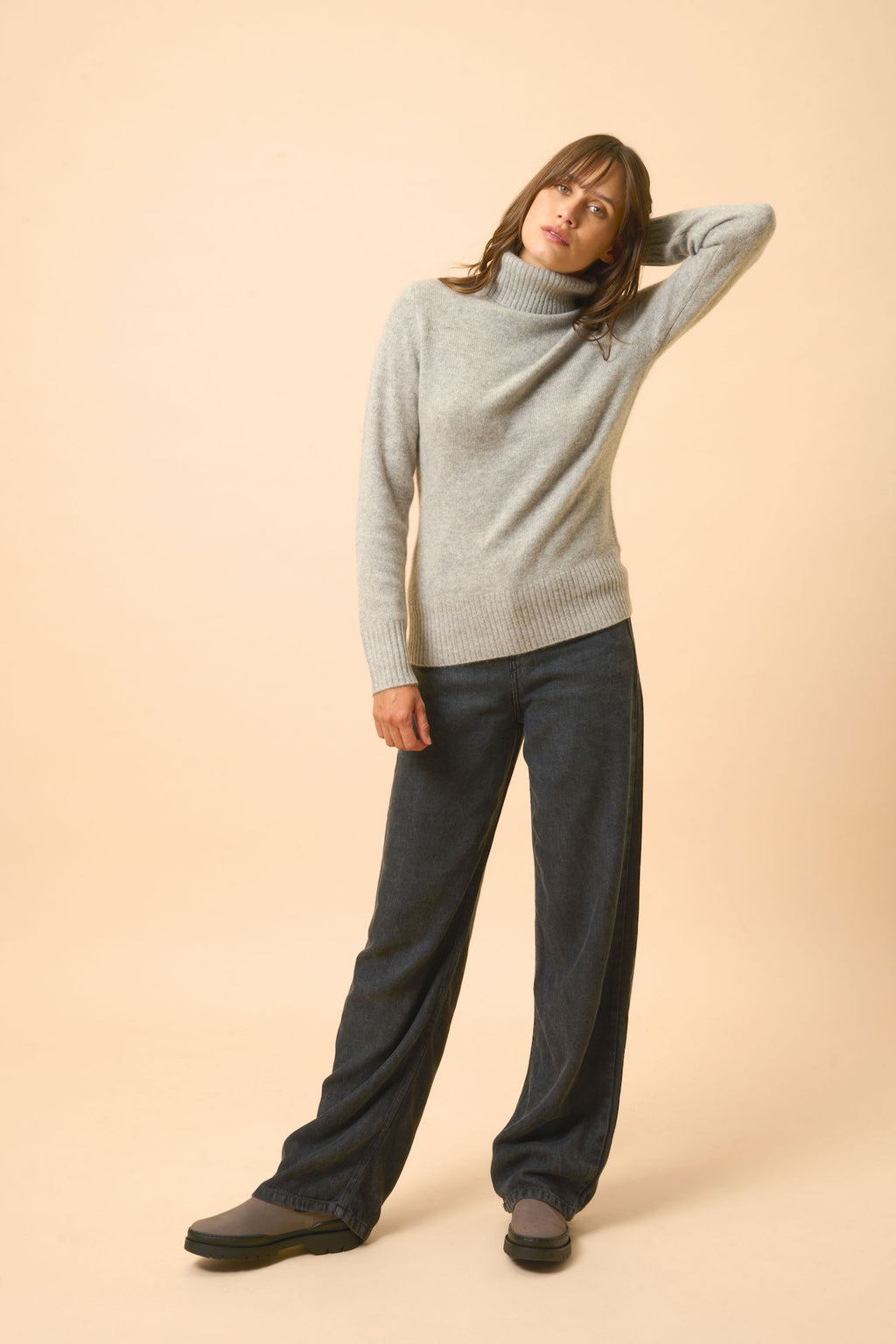 Pull Col Roulé 4 Fils Lucie - 100% Cachemire 4 Fils - Nuage Chiné - Femme