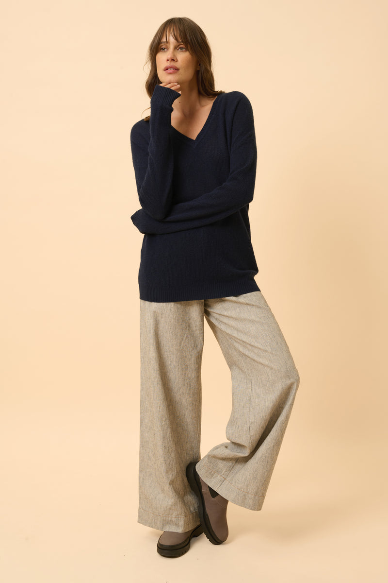 Pull Col V - Capucine - Navy