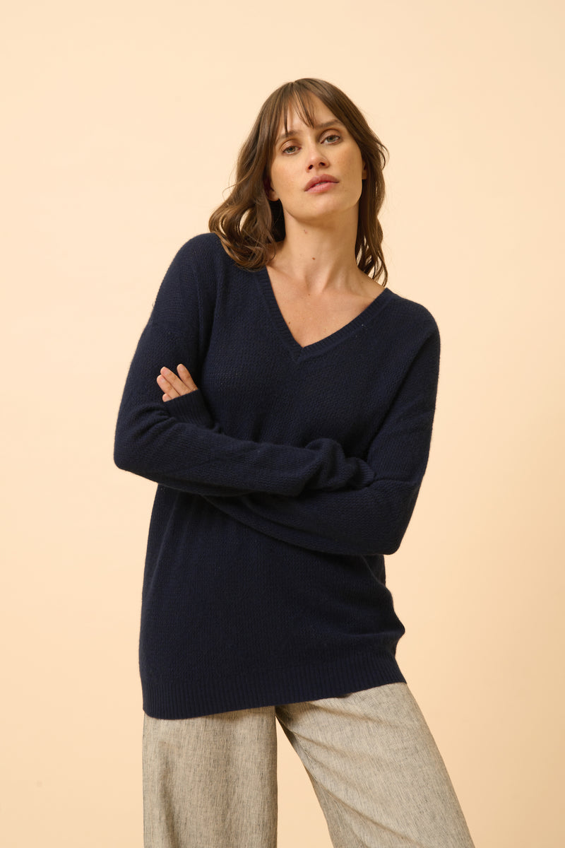 Pull Col V - Capucine - Navy