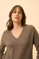 Pull Col V - Capucine - Taupe Chiné