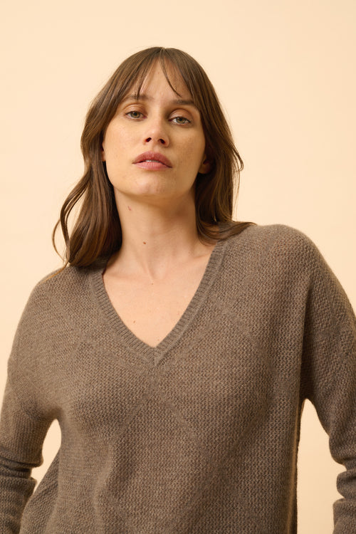 Pull Col V - Capucine - Taupe Chiné