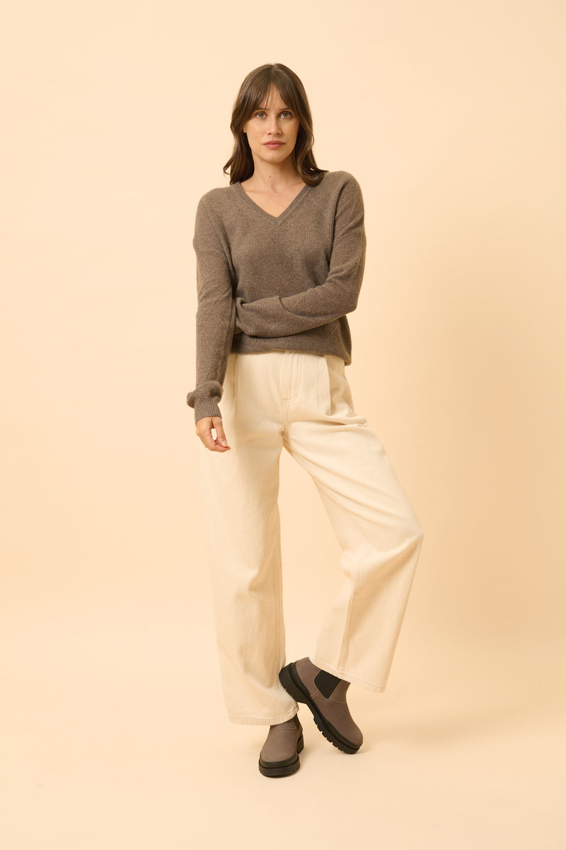 Pull Col V - Capucine - Taupe Chiné