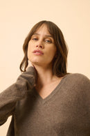 Pull Col V - Capucine - Taupe Chiné