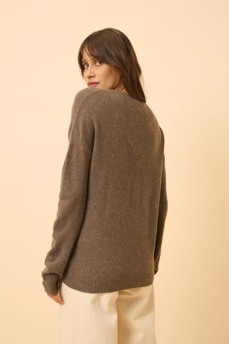 Pull Col V - Capucine - Taupe Chiné