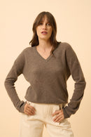 Pull Col V - Capucine - Taupe Chiné