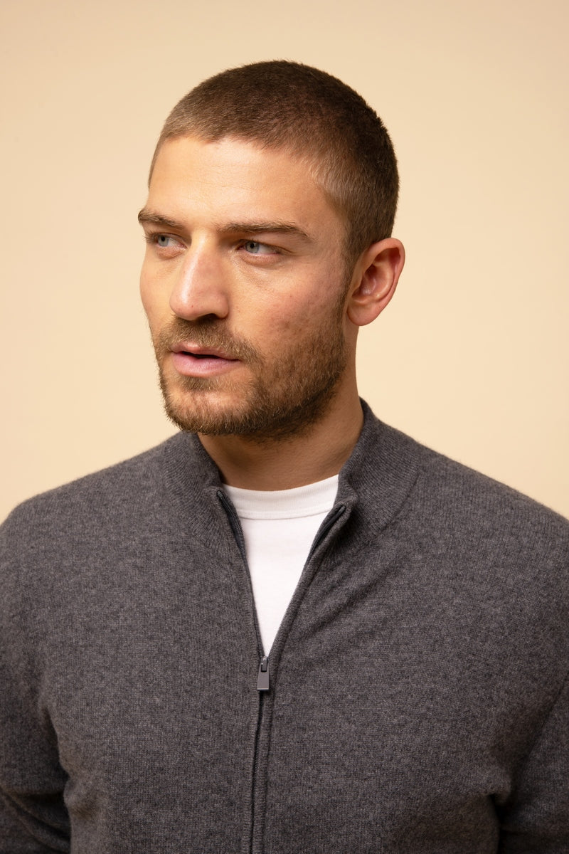 Gilet Zippé Col Montant Lilou - Anthracite Chiné