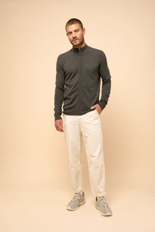 Gilet Zippé Col Montant - Lilou - Kaki Chiné