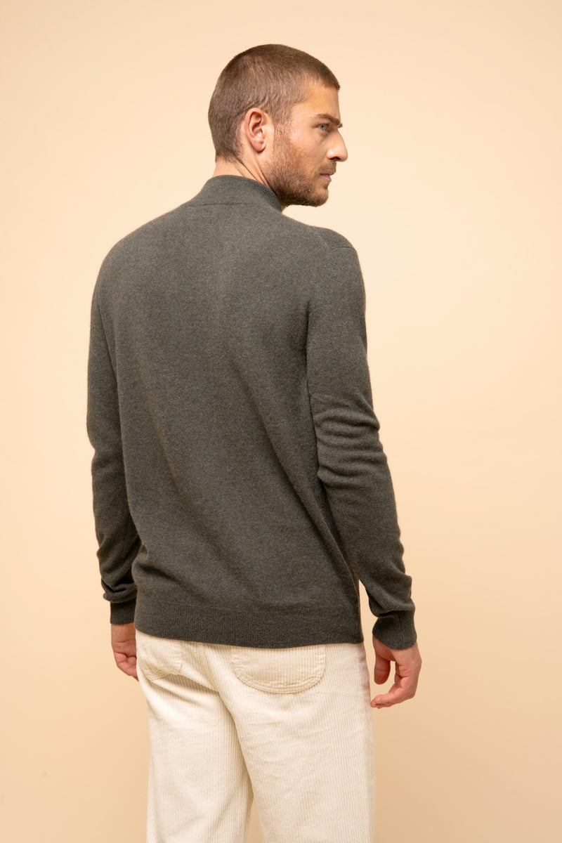 Chaqueta con Cremallera y Cuello Alto - Lilou - Kaki Chiné