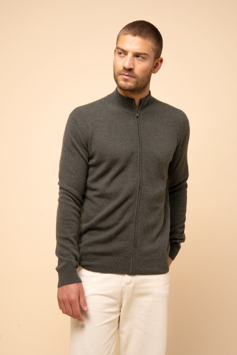 Gilet Zippé Col Montant - Lilou - Kaki Chiné