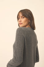 Pull Col Rond - Jade - Anthracite Chiné