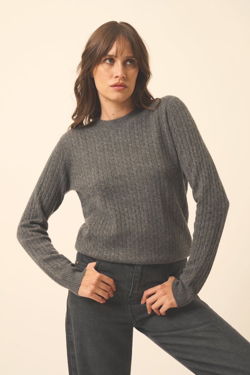 Pull Col Rond - Jade - Anthracite Chiné