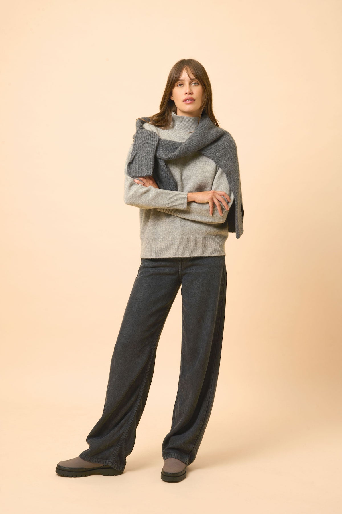 4-Ply Roll Neck Jumper - Louise - Anthracite Marl