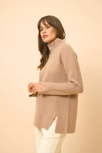 Jersey Cuello Vuelto 4 Hilos - Louise - Camel Jaspeado