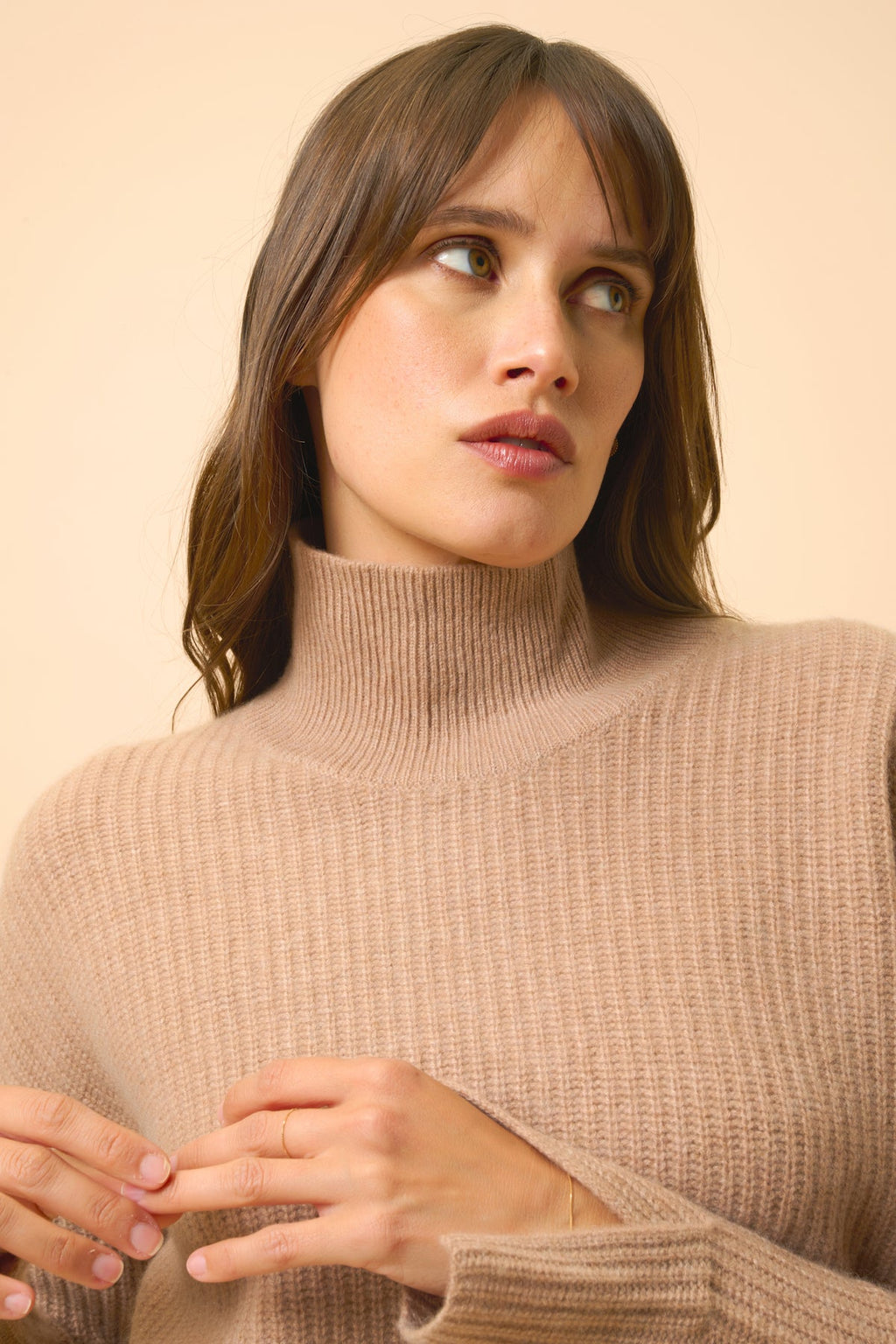 Jersey Cuello Vuelto 4 Hilos - Louise - Camel Jaspeado